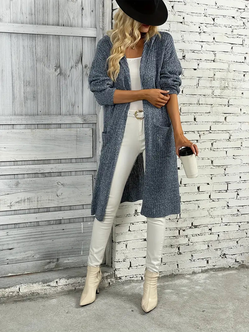 Elara – lang cardigan vest van wolmix met losse pasvorm en lange mouwen