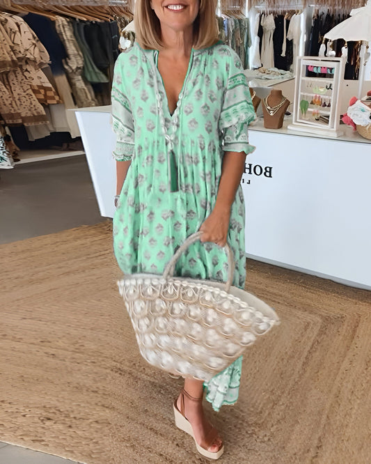 Liana – Boho maxi jurk met bloemenprint en V-hals