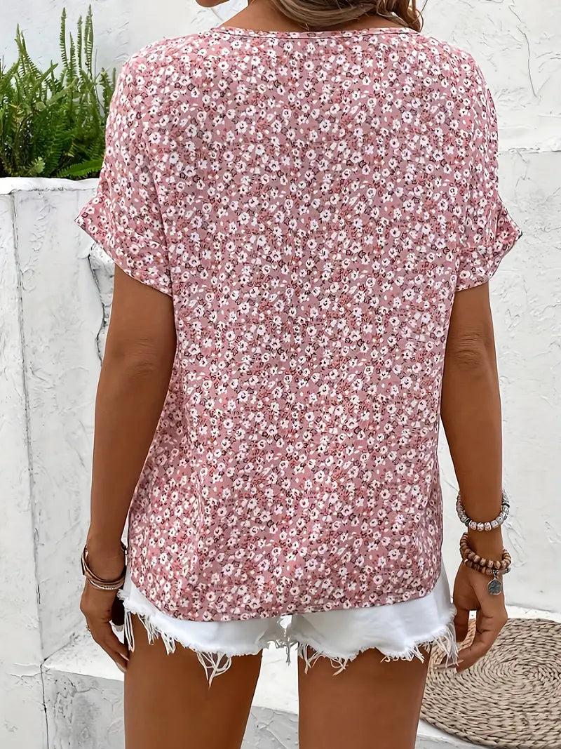 Sofia - Romantische Blouse met Bloemenprint en Zachtroze Kleur