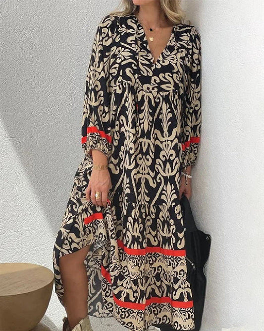 Shari – midi-jurk met lange mouwen en V-hals