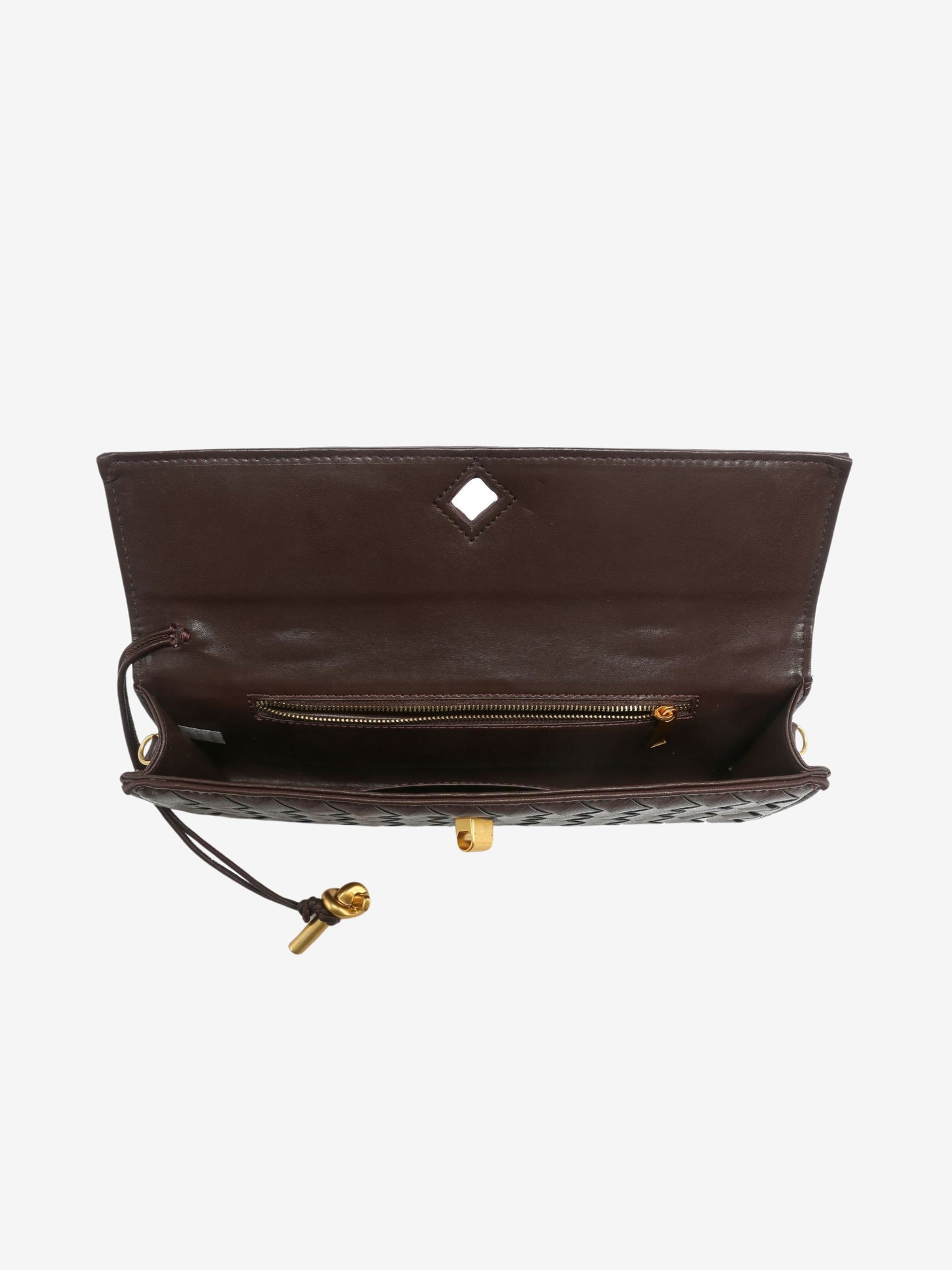 Clémence – Geweven Leren Crossbody Clutch Tas Met Gouden Knoop En Handvat