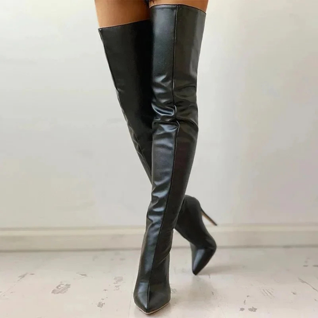 Celina – overknee dames laarzen met hak en ritssluiting