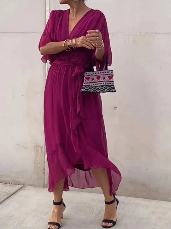 Pienza – midi-jurk van linnen met ceintuur en splitdetails