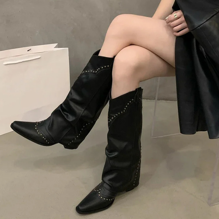 August – Leren Cowboy Laarzen Met Kniehoge Schacht