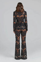Kanten blazers set hoge taille wide leg broek