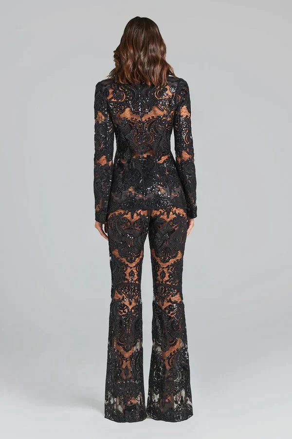 Kanten blazers set hoge taille wide leg broek