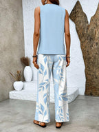 Dames set met ronde hals top en wijde broek met print