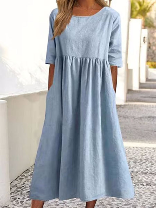 Urna – midi-jurk met halve mouwen en verfijnde taille