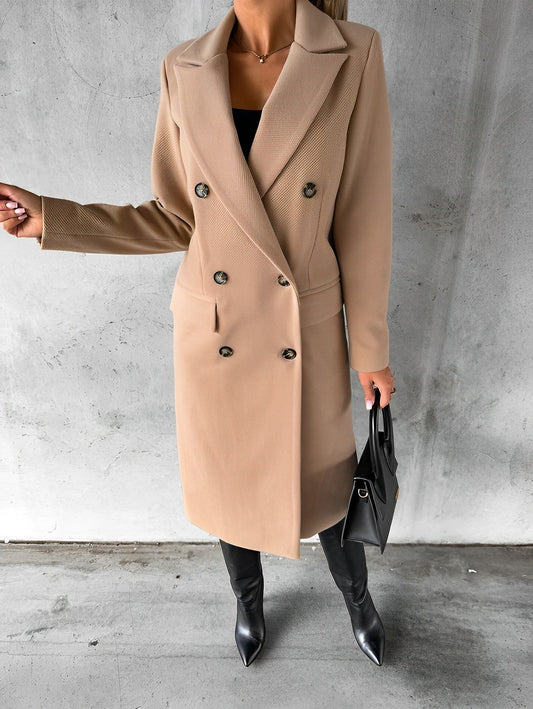 Claire – lange wollen trenchcoat met dubbele knopen