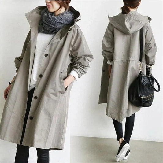 Elena – oversized waterdichte trenchcoat met capuchon