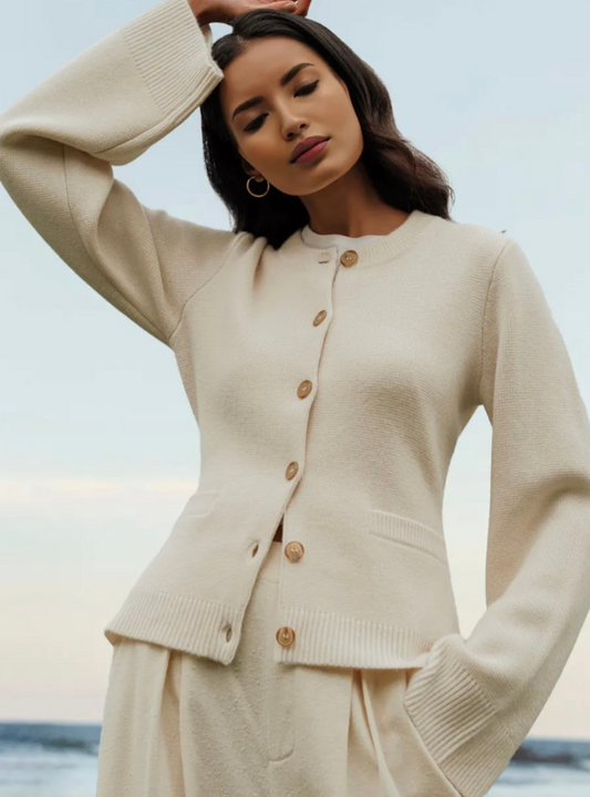 Fenna – gebreide cardigan trui met flare mouwen
