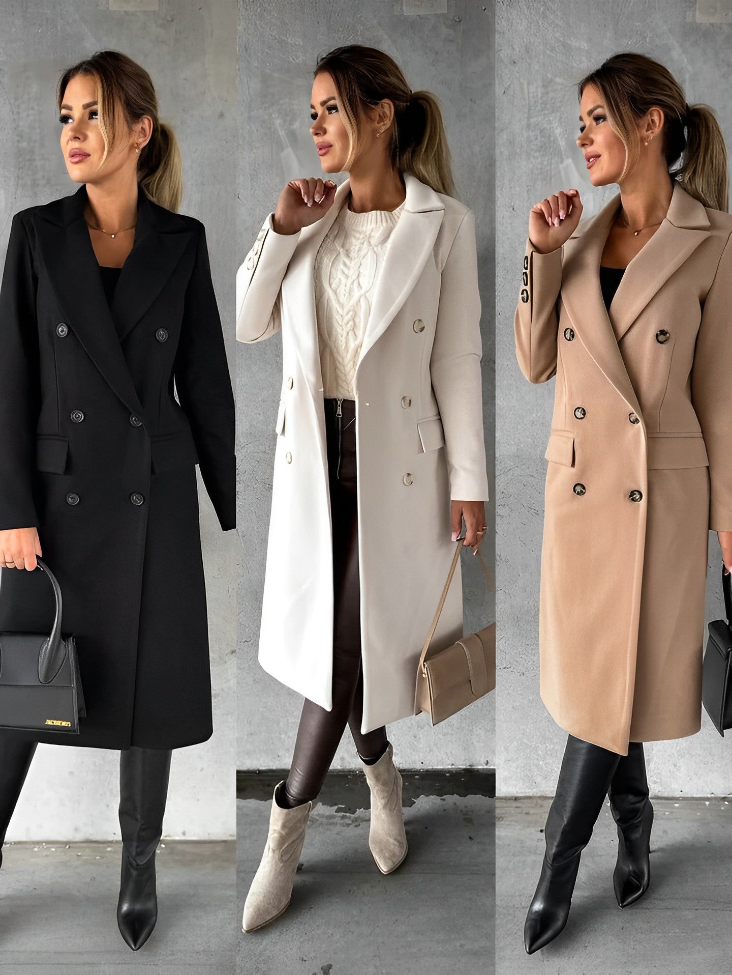 Claire – lange wollen trenchcoat met dubbele knopen