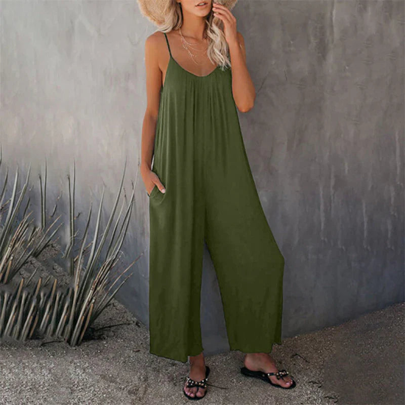 Mila – jumpsuit met wijde pijpen en subtiele plooitjes aan de top