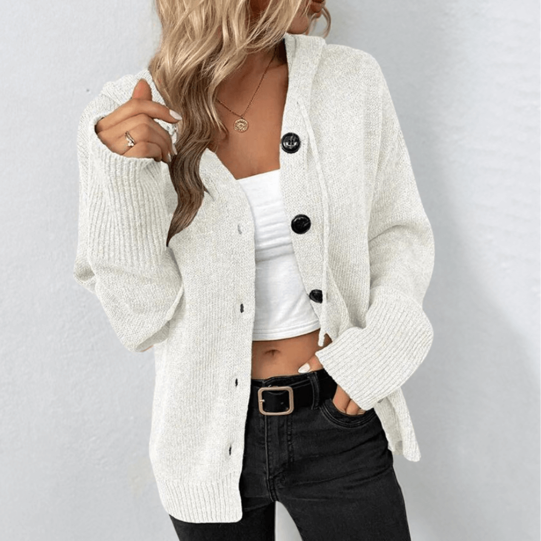 Julie – dik gebreid dames cardigan vest met knopen