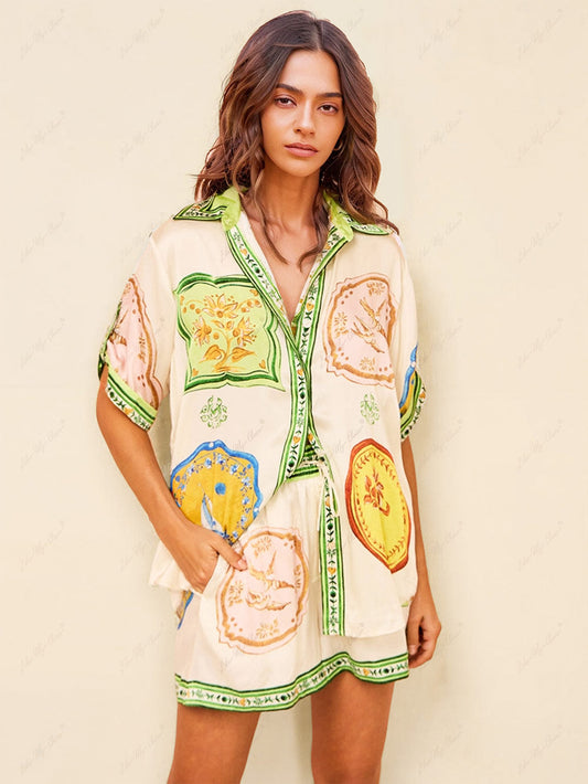 Clara –  tweedelige zomer set met etnische print en rechte broek