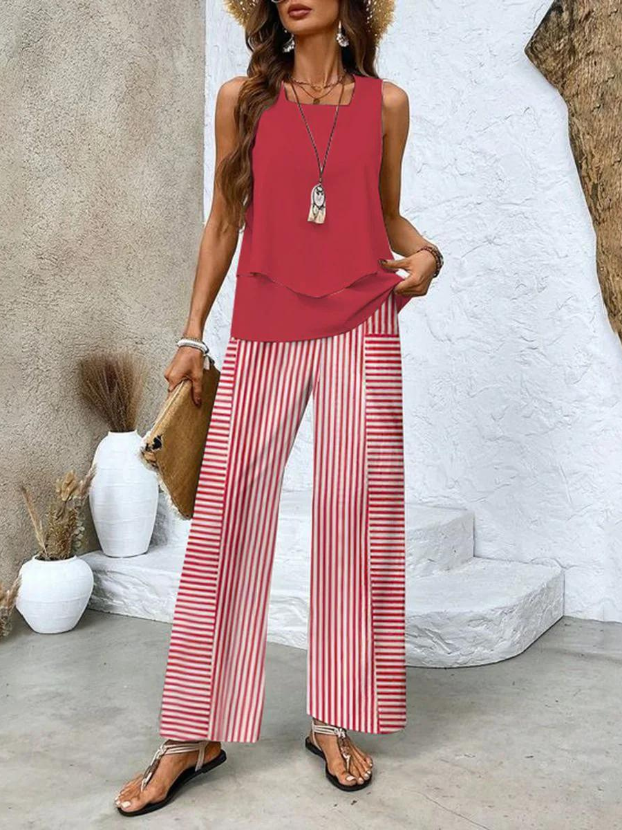 Dames set met ronde hals top en wijde broek met print