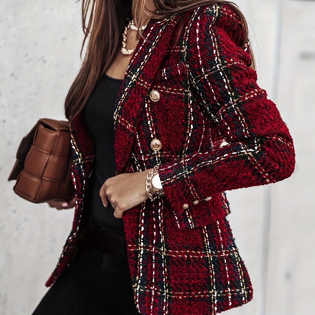 Claire – geruite damesblazer met dubbele knopen