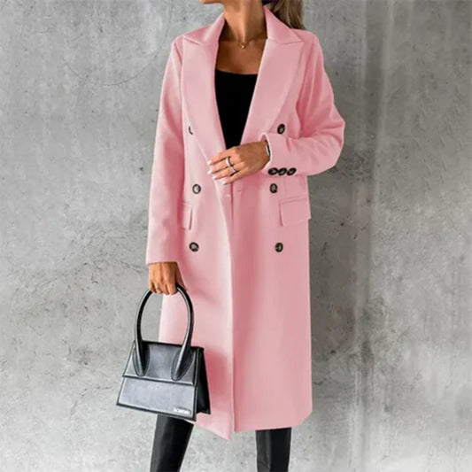 karin – lange double-breasted trenchcoat met knopen