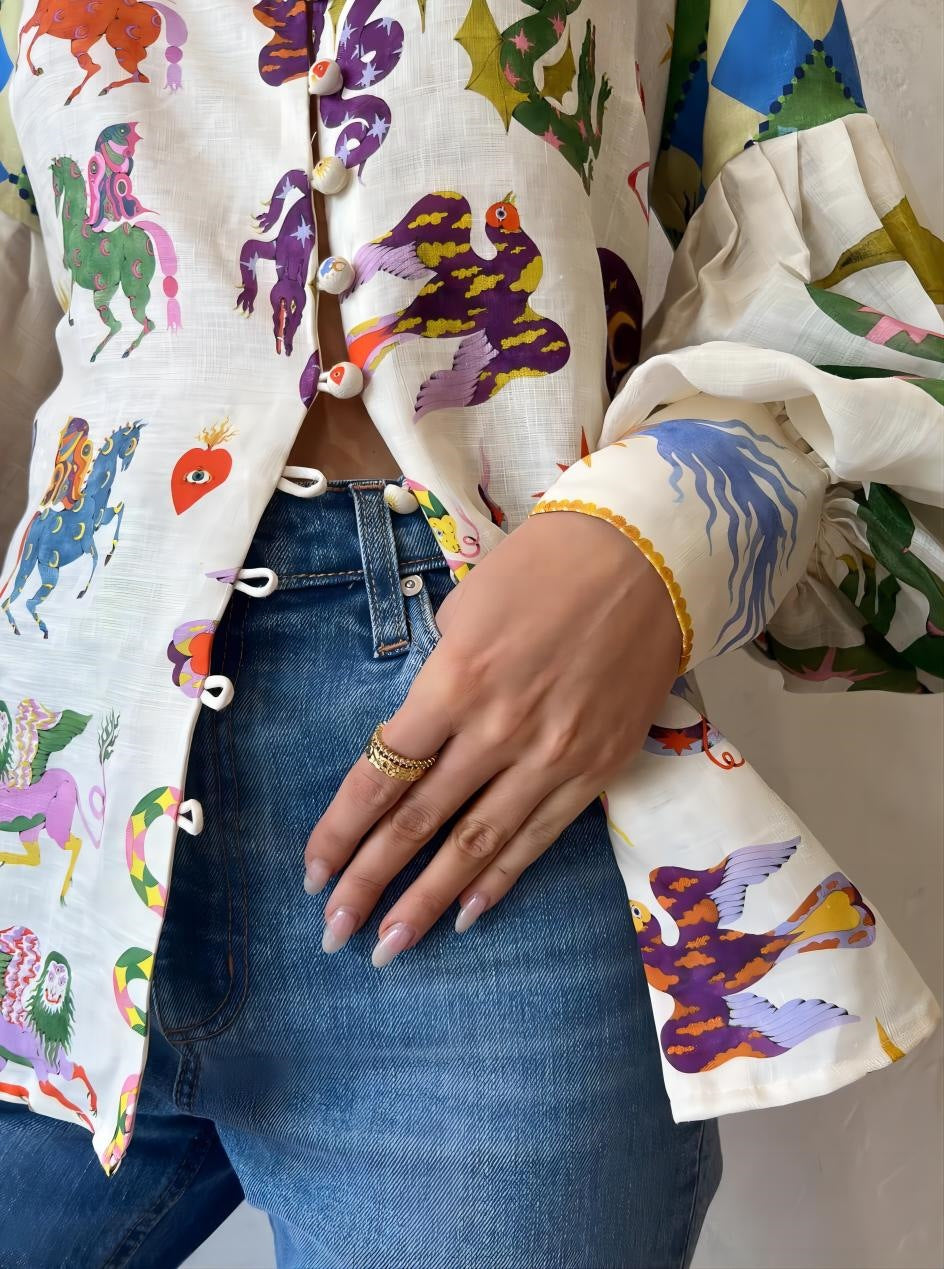 Lucy - Lantern Sleeve Cardigan Shirt