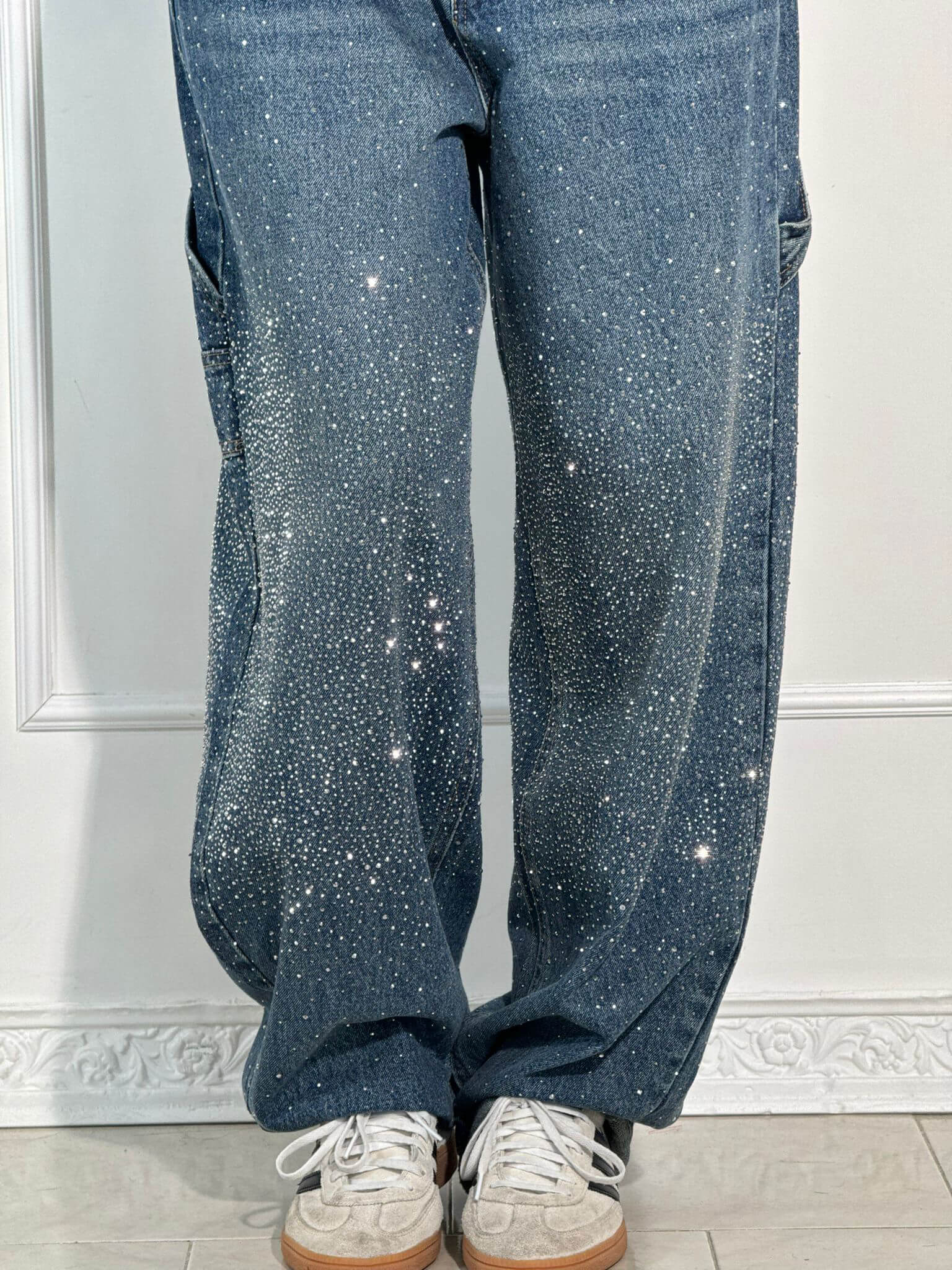 Baggy jeans met glitterdetails en rechte pijp