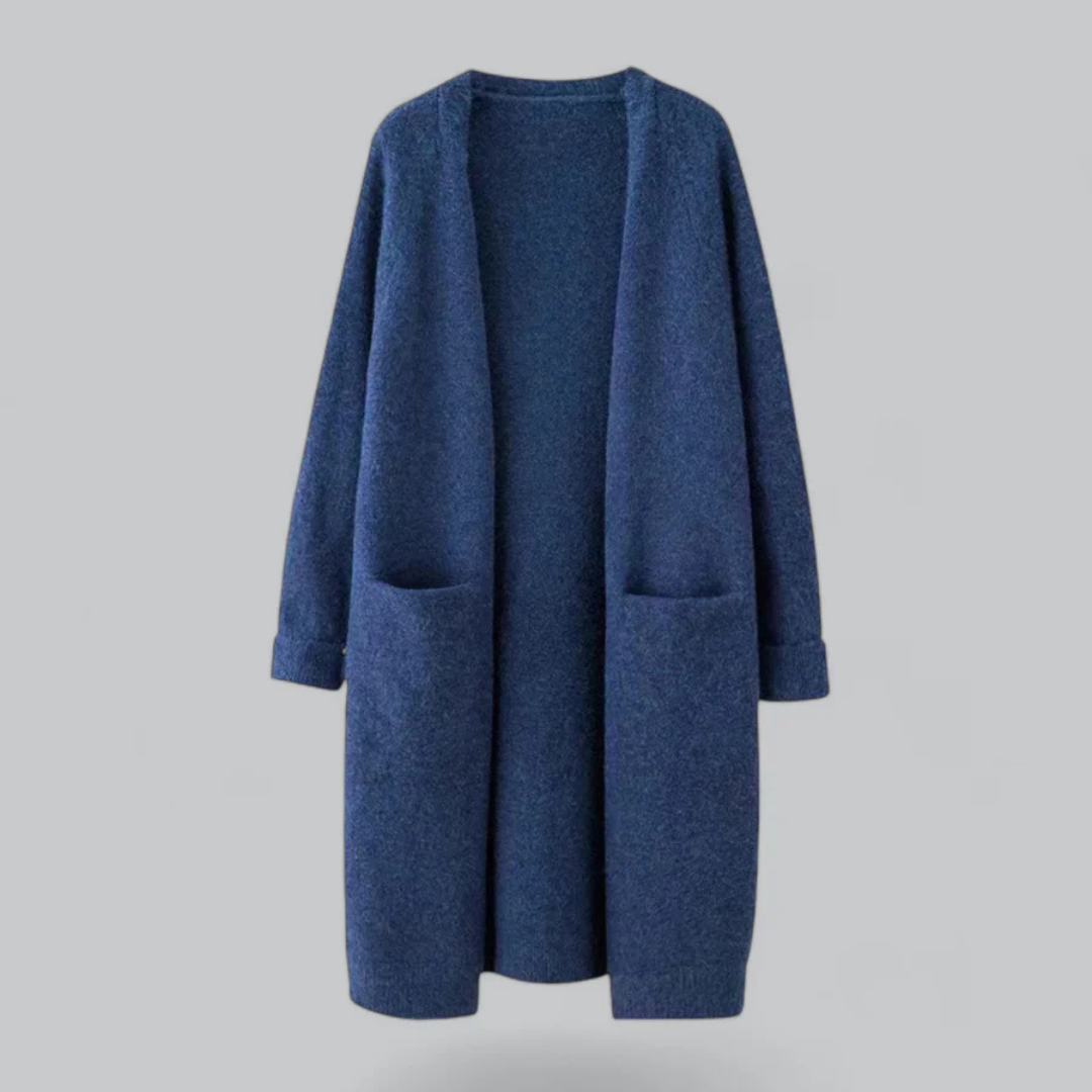 Femke – lange dames cardigan vest met open voorkant