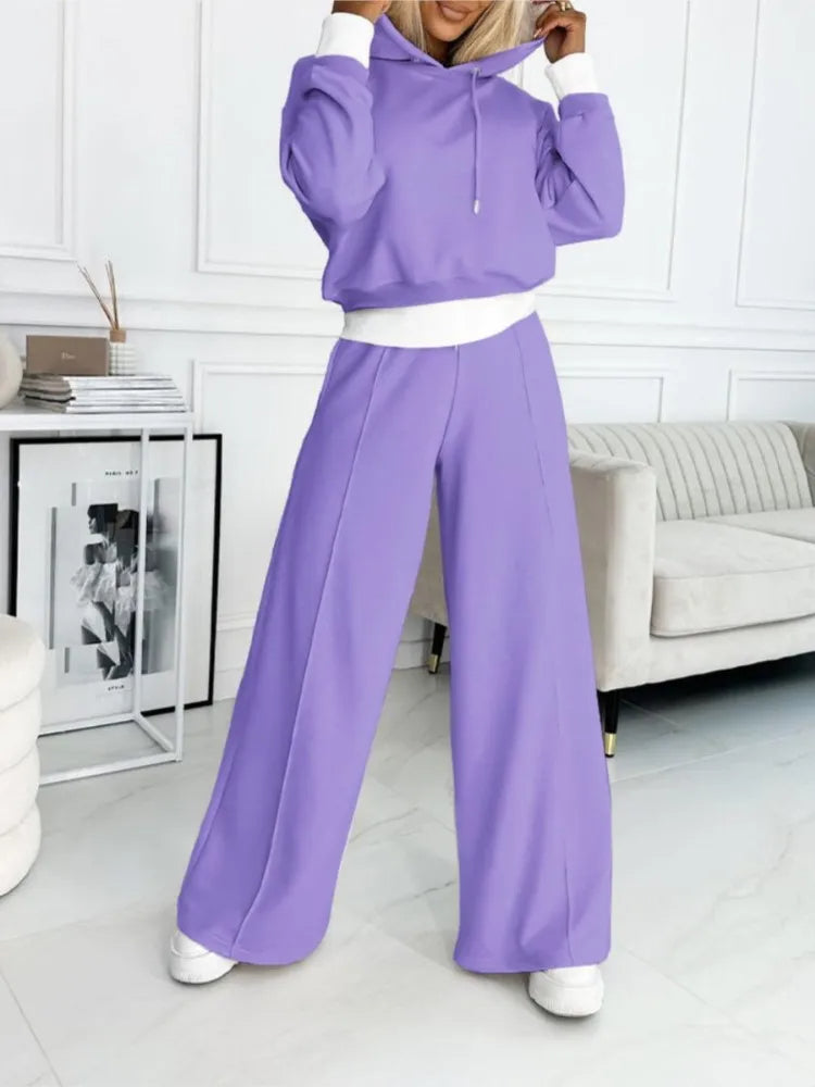 Dina – dames vrijetijdspak van zachte stof met wrap-crop hoodie en wijde broek