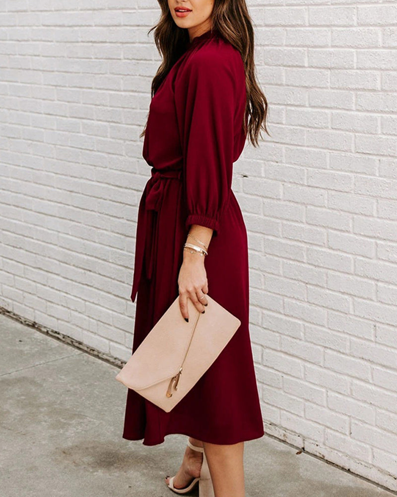 Elena –  midi-jurk met ceintuur en ronde hals