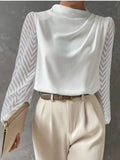 dames blouse met hoge hals en transparante mouwen