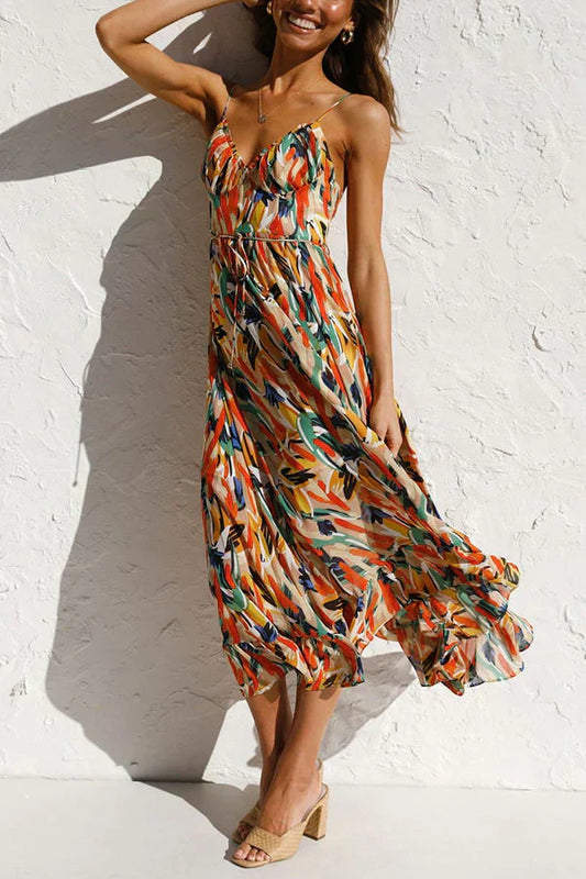 Célia – Midi-jurk met zomerse print en verstelbare bandjes