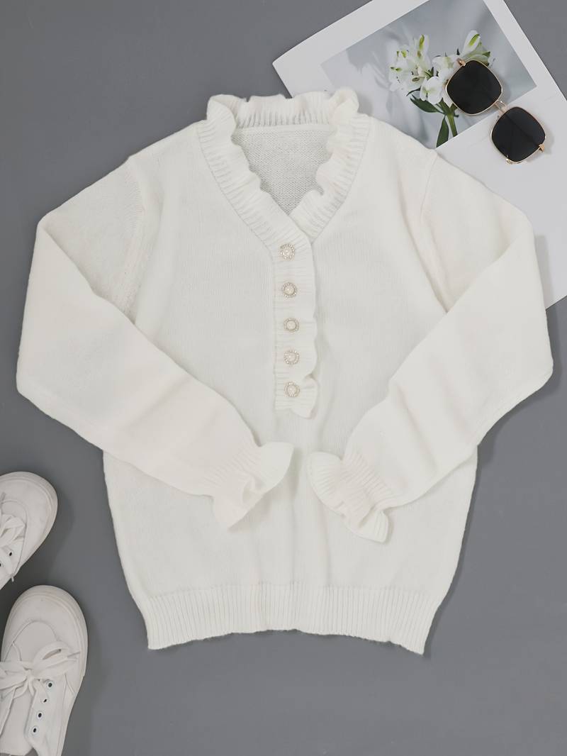 Lena – Gebreide Wollen Blouse Met Ruffle Mouwen