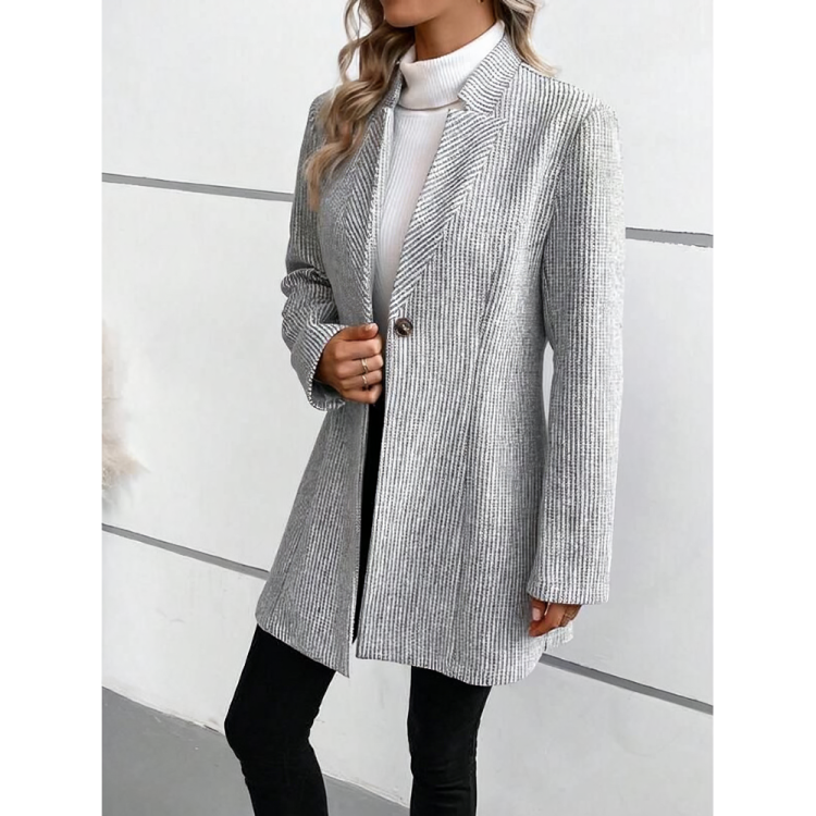 Liv – lange grijse dames blazer met gestreept patroon