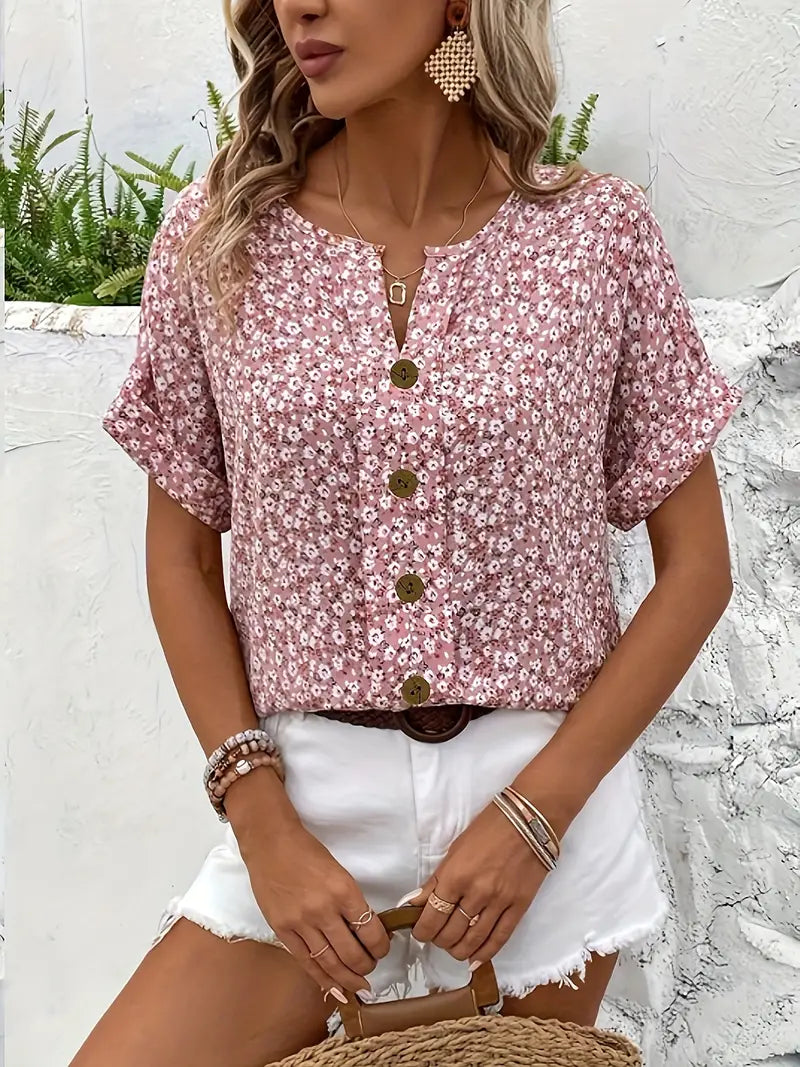 Sofia - Romantische Blouse met Bloemenprint en Zachtroze Kleur