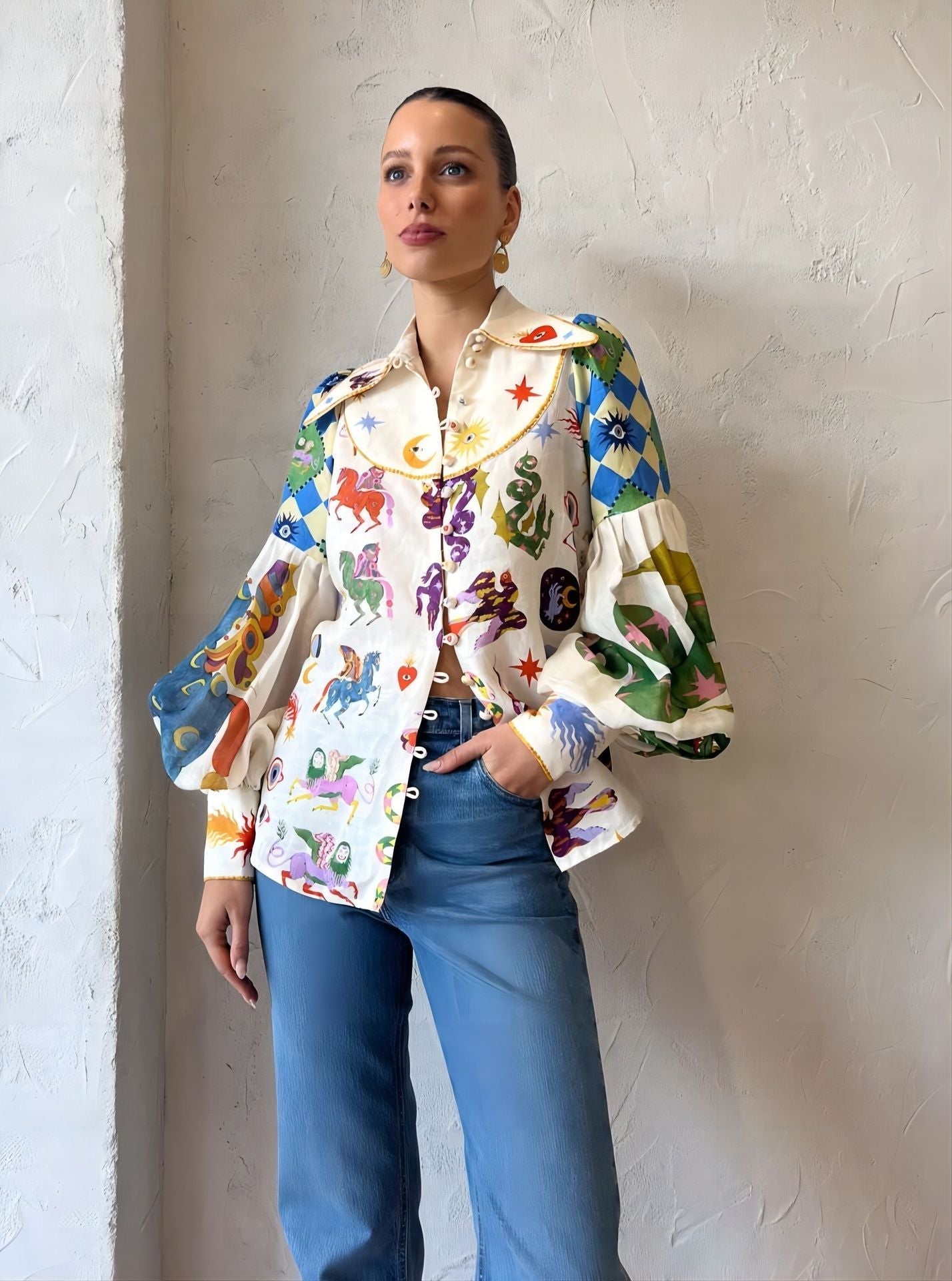 Lucy - Lantern Sleeve Cardigan Shirt