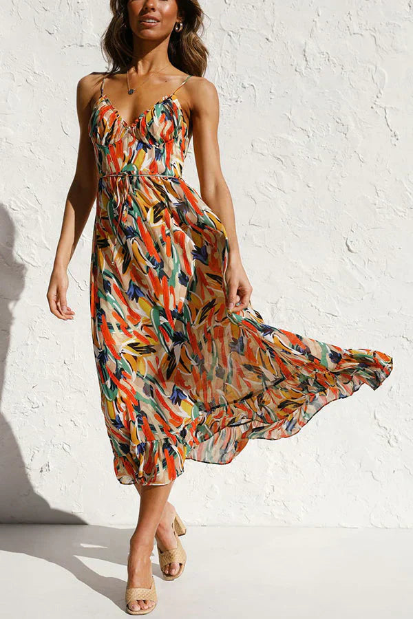 Célia – Midi-jurk met zomerse print en verstelbare bandjes