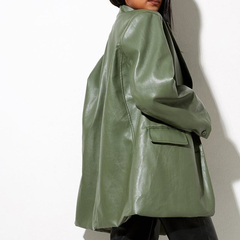 Giulia – groene leren damesblazer met knoopsluiting