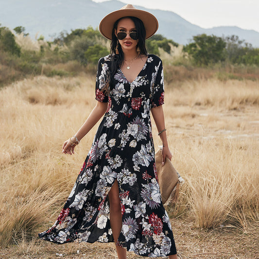 Rabia – Zomer maxi-jurk van linnen-katoenmix met ronde hals