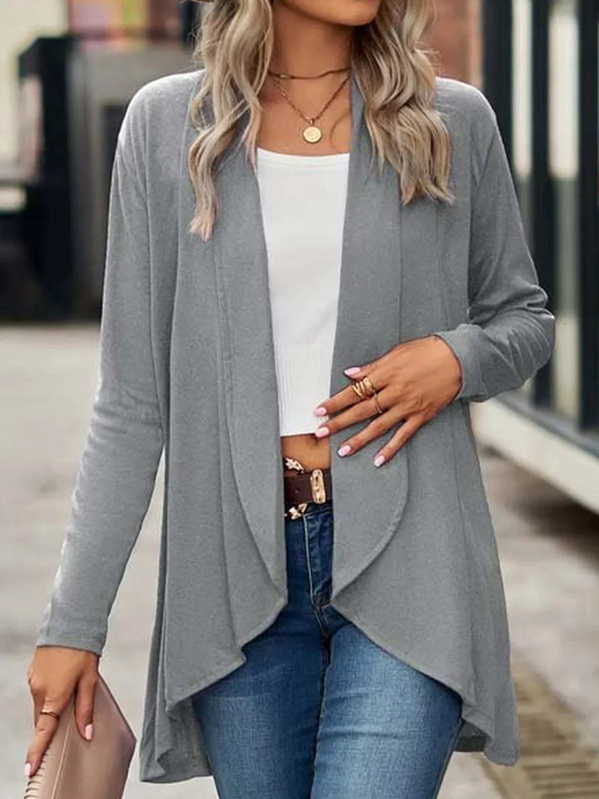 Amélie – middellange gebreide cardigan vest