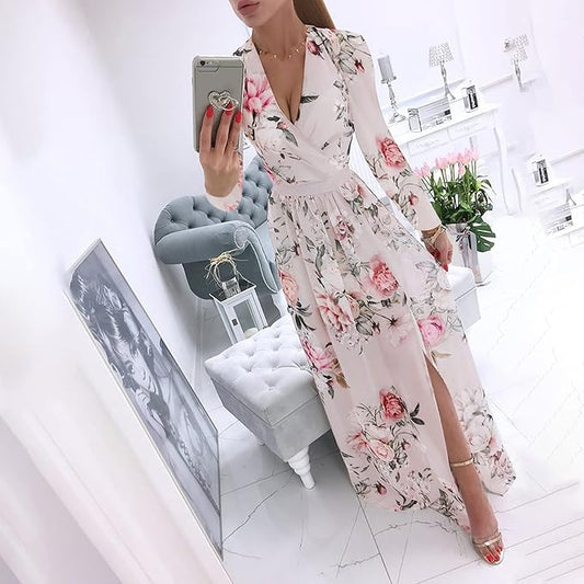 Lorraine –  getailleerde Midi-jurk met bloemenprint en V-hals