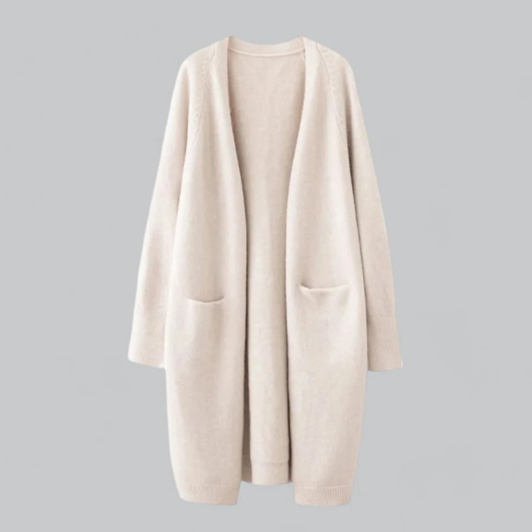 Femke – lange dames cardigan vest met open voorkant