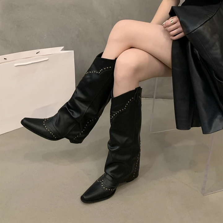 August – Leren Cowboy Laarzen Met Kniehoge Schacht