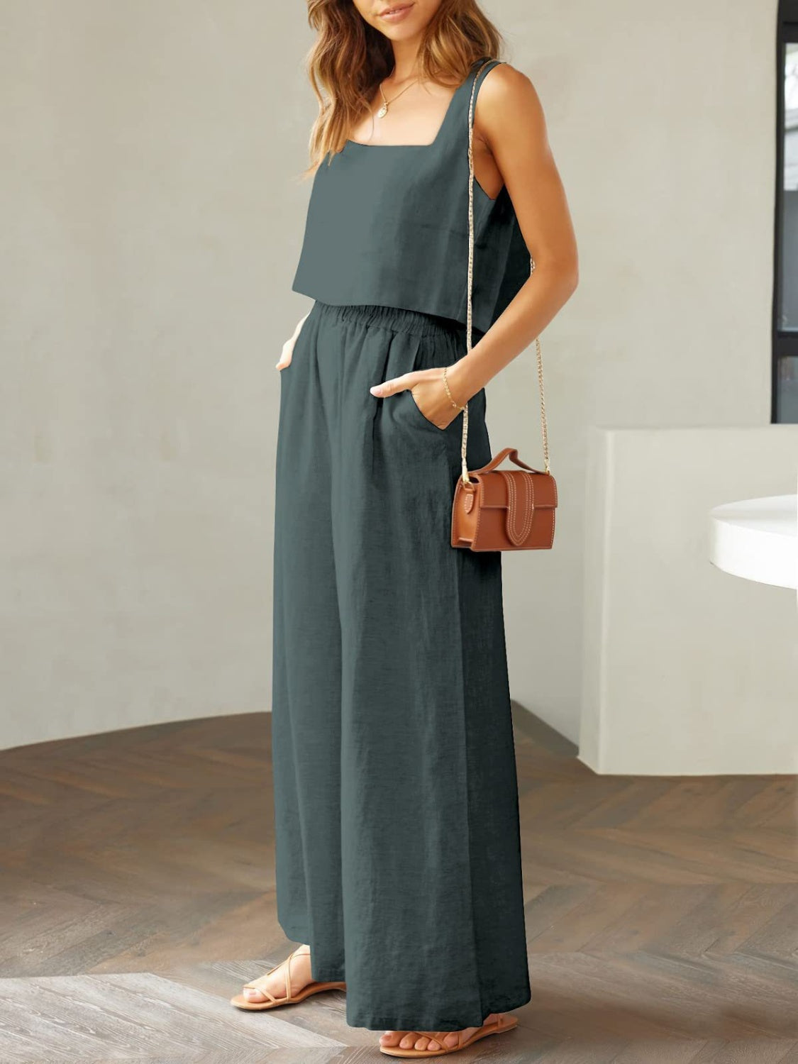 Katrien - luchtige wijde pantalon zomer set