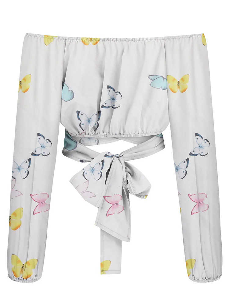 Luna – Off-shoulder crop top met ballonmouwen en geplooide borst