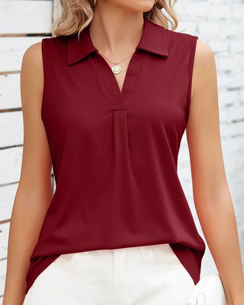 Carrie – mouwloze blouse met ronde hals en elegante kraag