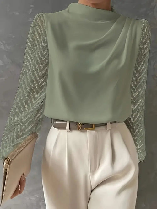 dames blouse met hoge hals en transparante mouwen
