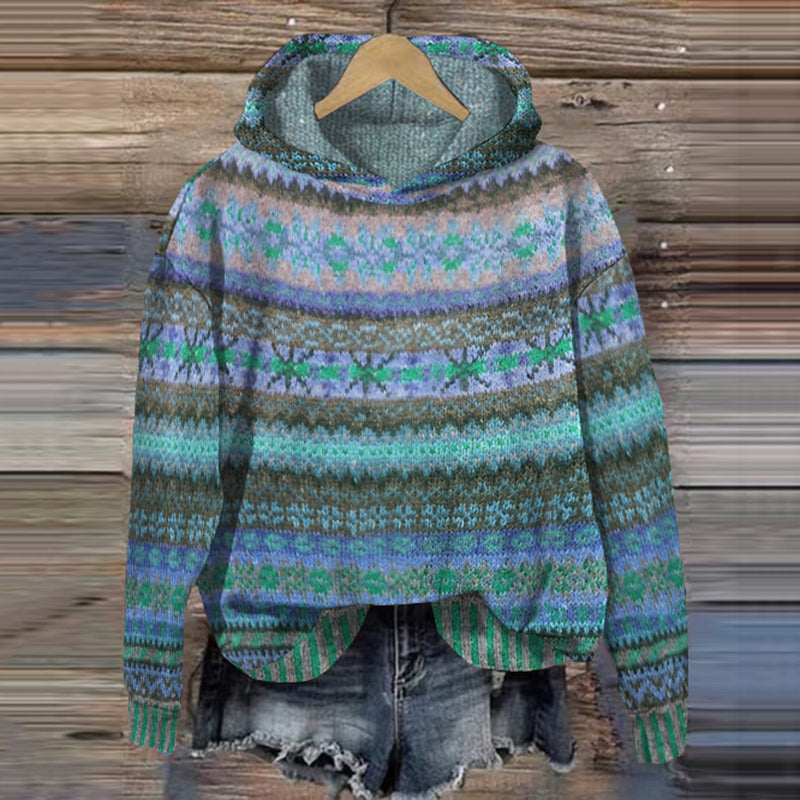 Avril – dames hoodie met Noors patroon en lange mouwen