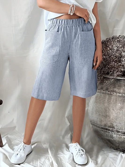 Paula –  Half Lange Broek Met Streeppatroon En Elastische Taille
