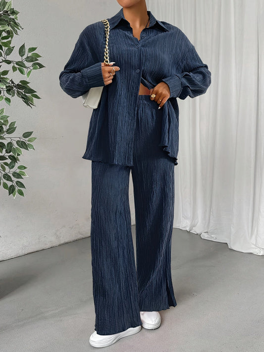 Isabella - Oversized Linnen Zomer Blouse Set Met Wijde Broek