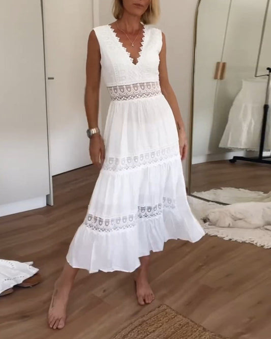 Elena - Getailleerde maxi V-Hals Jurk