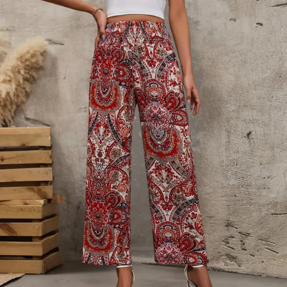 Mira – Luchtige paisleyprint zomer broek met elastische taille en rechte pijpen