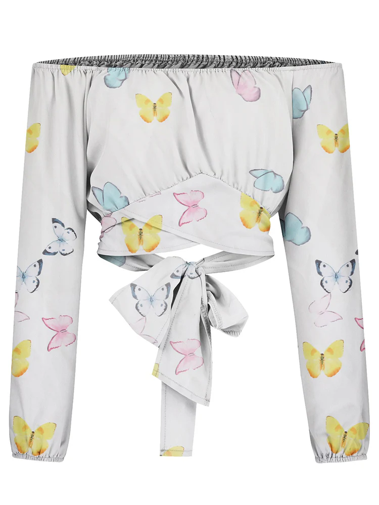 Luna – Off-shoulder crop top met ballonmouwen en geplooide borst